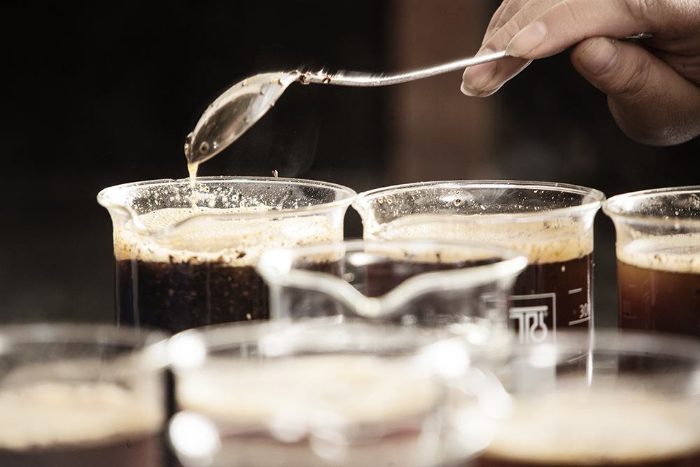 Cupping coffee