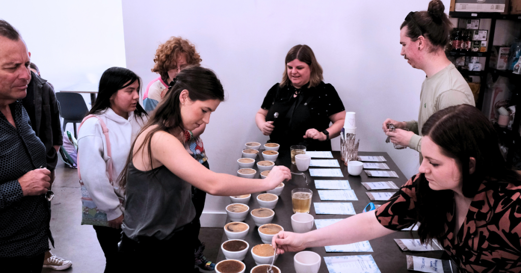 Cupping coffee with Cyndi at Mythical Coffee