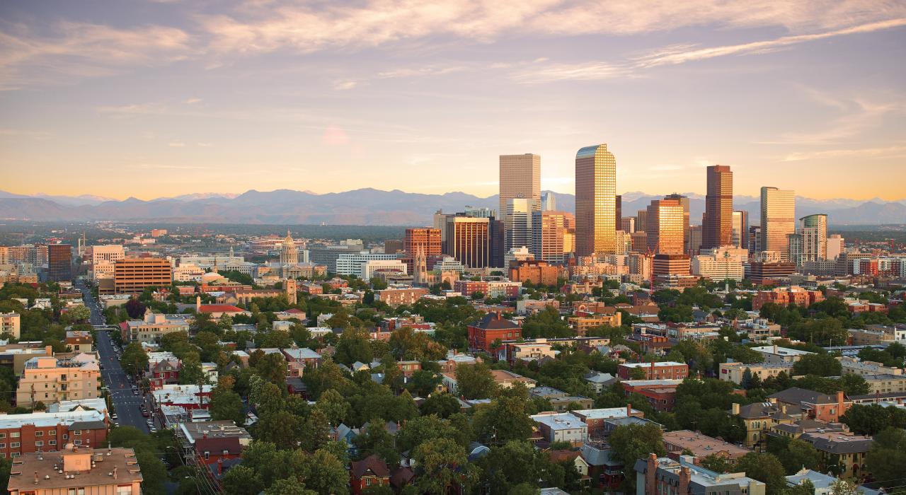 Denver Colorado skyline at dusk
