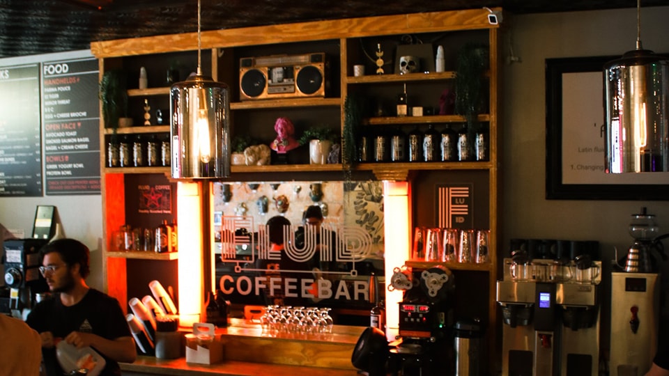 The coffee bar at FLUID's Downtown Valparaiso location