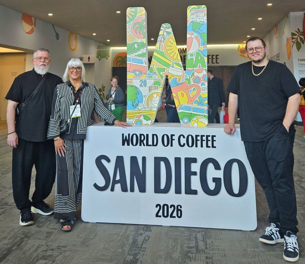 Charles, Alison, and Ethan Scates of FLUID Coffee at World of Coffee 2026